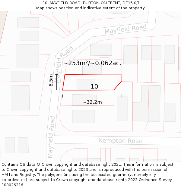 10, MAYFIELD ROAD, BURTON-ON-TRENT, DE15 0JT: Plot and title map