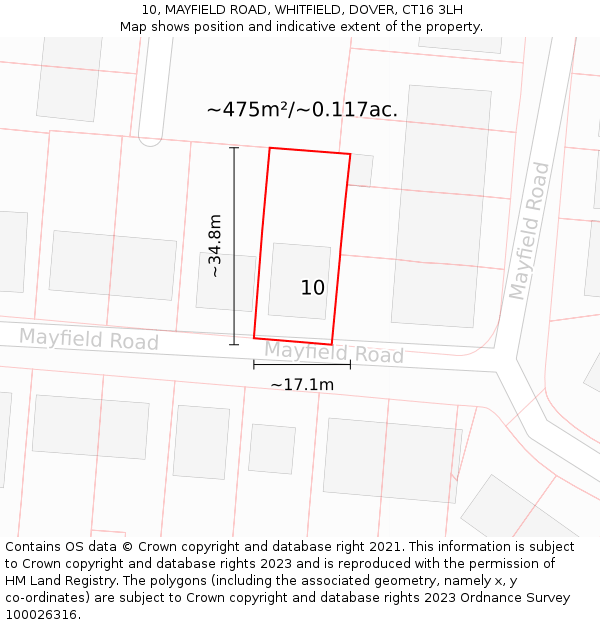 10, MAYFIELD ROAD, WHITFIELD, DOVER, CT16 3LH: Plot and title map