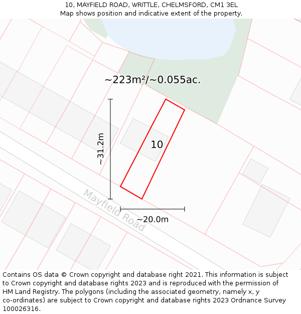 10, MAYFIELD ROAD, WRITTLE, CHELMSFORD, CM1 3EL: Plot and title map