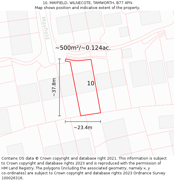 10, MAYFIELD, WILNECOTE, TAMWORTH, B77 4PN: Plot and title map