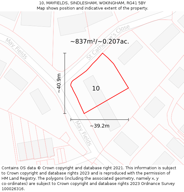10, MAYFIELDS, SINDLESHAM, WOKINGHAM, RG41 5BY: Plot and title map