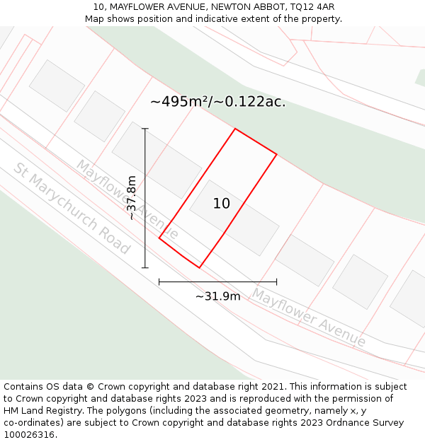 10, MAYFLOWER AVENUE, NEWTON ABBOT, TQ12 4AR: Plot and title map