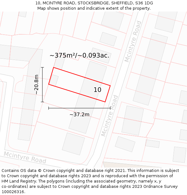 10, MCINTYRE ROAD, STOCKSBRIDGE, SHEFFIELD, S36 1DG: Plot and title map