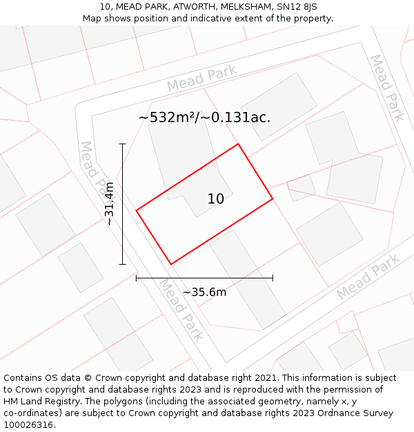 10, MEAD PARK, ATWORTH, MELKSHAM, SN12 8JS: Plot and title map