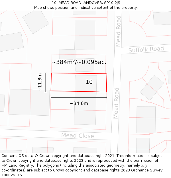 10, MEAD ROAD, ANDOVER, SP10 2JS: Plot and title map
