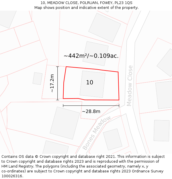 10, MEADOW CLOSE, POLRUAN, FOWEY, PL23 1QS: Plot and title map
