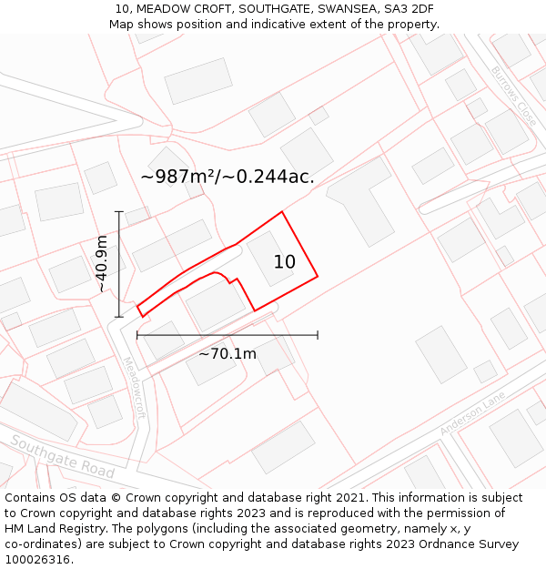 10, MEADOW CROFT, SOUTHGATE, SWANSEA, SA3 2DF: Plot and title map
