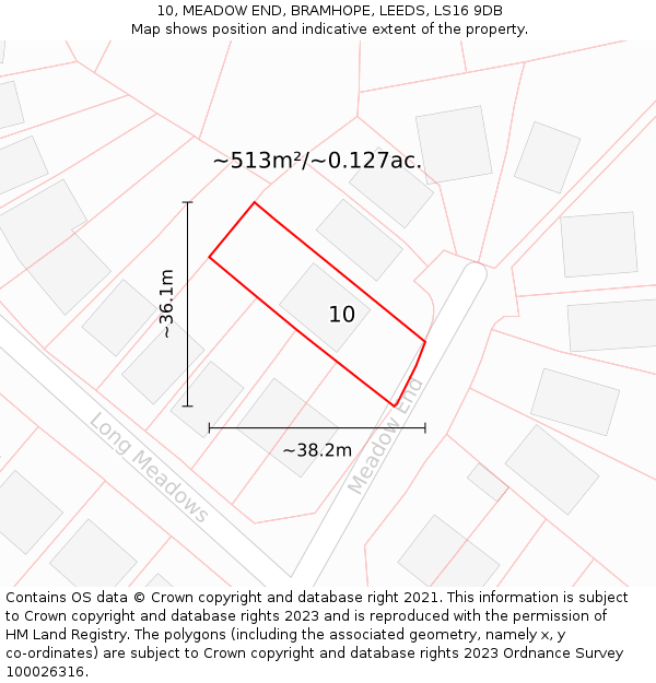 10, MEADOW END, BRAMHOPE, LEEDS, LS16 9DB: Plot and title map