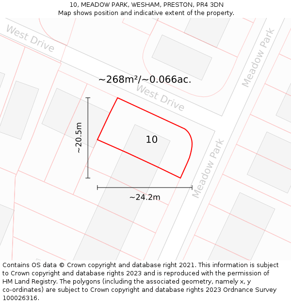 10, MEADOW PARK, WESHAM, PRESTON, PR4 3DN: Plot and title map