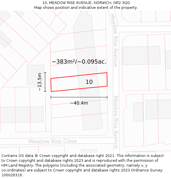 10, MEADOW RISE AVENUE, NORWICH, NR2 3QG: Plot and title map