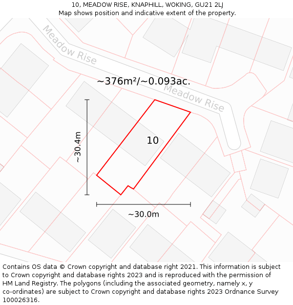 10, MEADOW RISE, KNAPHILL, WOKING, GU21 2LJ: Plot and title map
