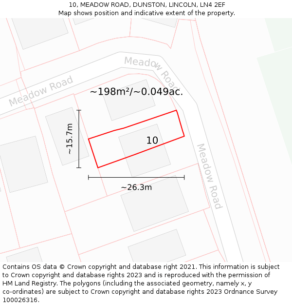 10, MEADOW ROAD, DUNSTON, LINCOLN, LN4 2EF: Plot and title map