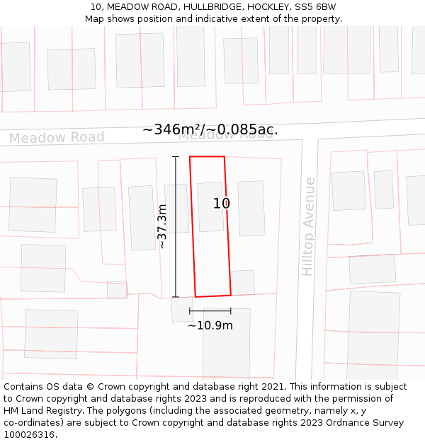 10, MEADOW ROAD, HULLBRIDGE, HOCKLEY, SS5 6BW: Plot and title map