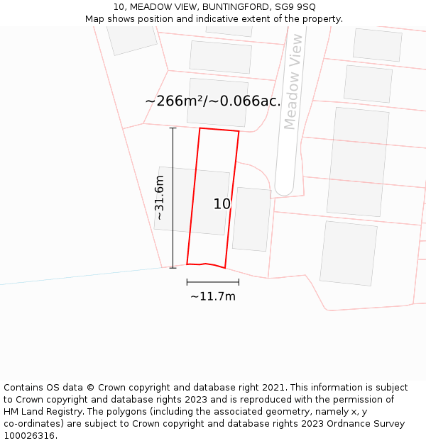 10, MEADOW VIEW, BUNTINGFORD, SG9 9SQ: Plot and title map
