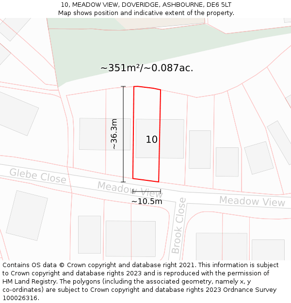 10, MEADOW VIEW, DOVERIDGE, ASHBOURNE, DE6 5LT: Plot and title map