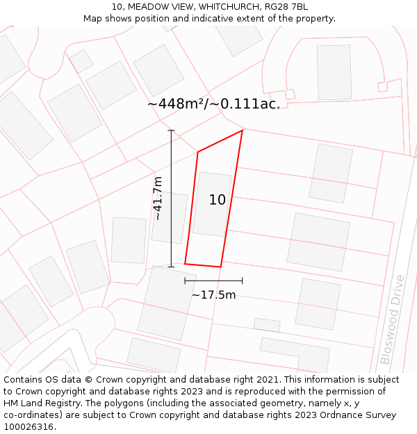 10, MEADOW VIEW, WHITCHURCH, RG28 7BL: Plot and title map