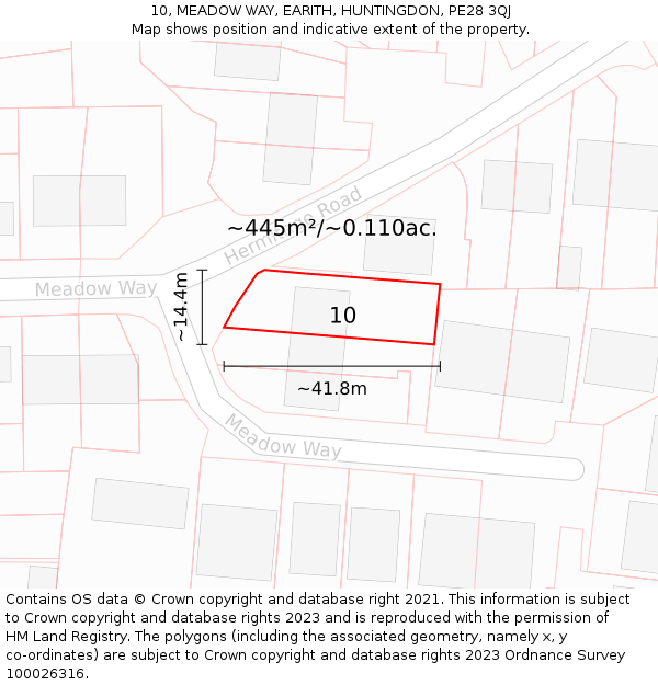 10, MEADOW WAY, EARITH, HUNTINGDON, PE28 3QJ: Plot and title map