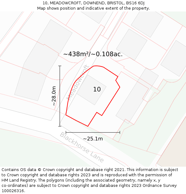 10, MEADOWCROFT, DOWNEND, BRISTOL, BS16 6DJ: Plot and title map