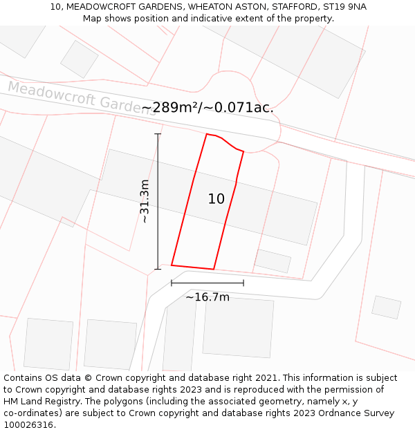 10, MEADOWCROFT GARDENS, WHEATON ASTON, STAFFORD, ST19 9NA: Plot and title map