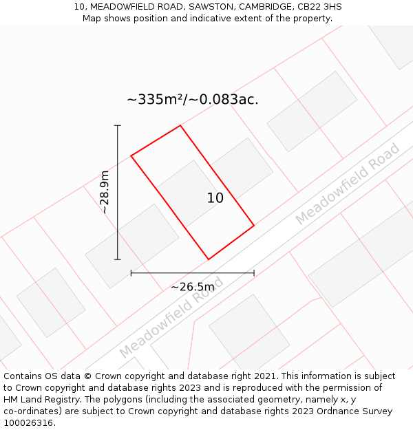 10, MEADOWFIELD ROAD, SAWSTON, CAMBRIDGE, CB22 3HS: Plot and title map