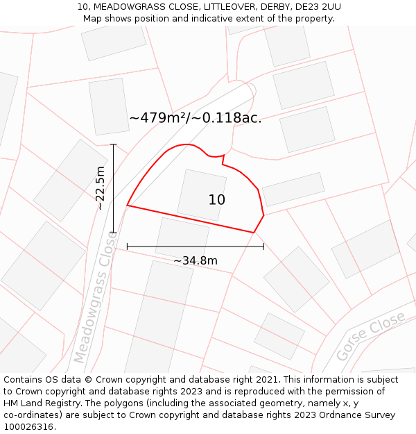 10, MEADOWGRASS CLOSE, LITTLEOVER, DERBY, DE23 2UU: Plot and title map