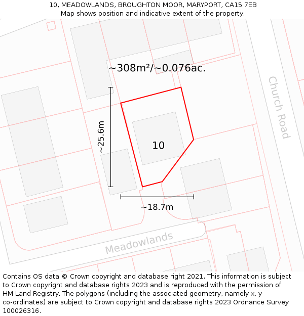 10, MEADOWLANDS, BROUGHTON MOOR, MARYPORT, CA15 7EB: Plot and title map