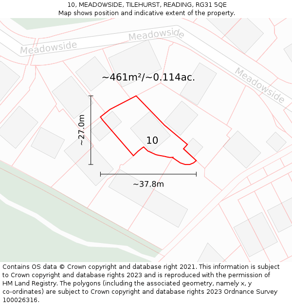 10, MEADOWSIDE, TILEHURST, READING, RG31 5QE: Plot and title map