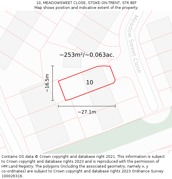 10, MEADOWSWEET CLOSE, STOKE-ON-TRENT, ST6 8EF: Plot and title map