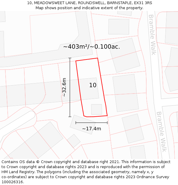 10, MEADOWSWEET LANE, ROUNDSWELL, BARNSTAPLE, EX31 3RS: Plot and title map