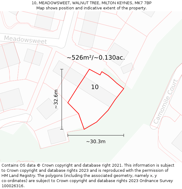 10, MEADOWSWEET, WALNUT TREE, MILTON KEYNES, MK7 7BP: Plot and title map