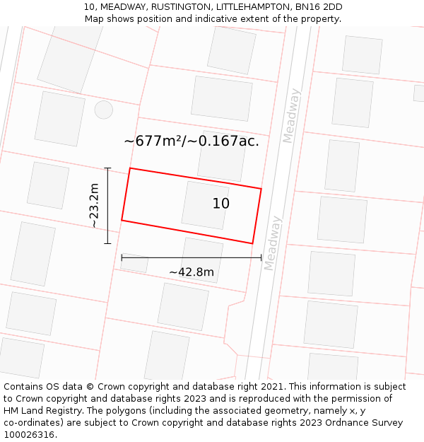 10, MEADWAY, RUSTINGTON, LITTLEHAMPTON, BN16 2DD: Plot and title map
