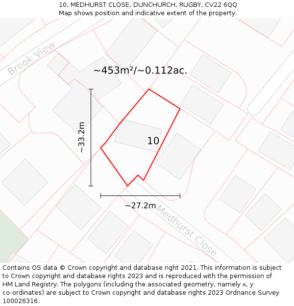 10, MEDHURST CLOSE, DUNCHURCH, RUGBY, CV22 6QQ: Plot and title map