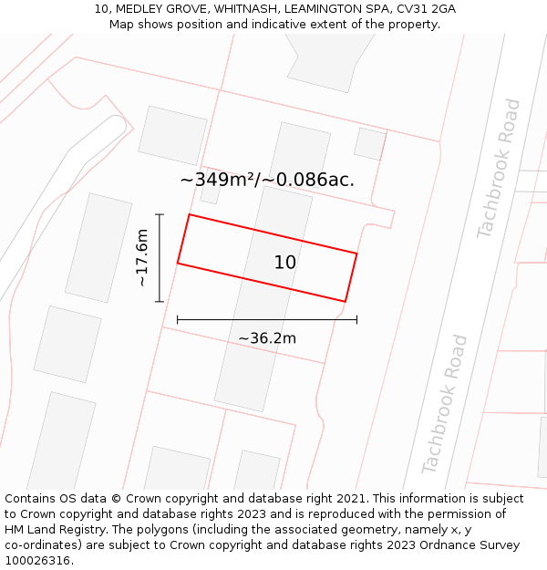 10, MEDLEY GROVE, WHITNASH, LEAMINGTON SPA, CV31 2GA: Plot and title map
