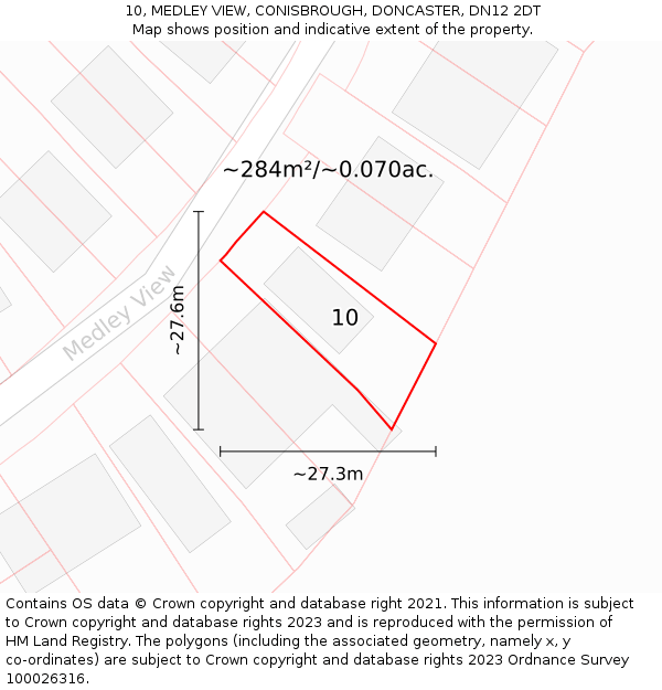 10, MEDLEY VIEW, CONISBROUGH, DONCASTER, DN12 2DT: Plot and title map