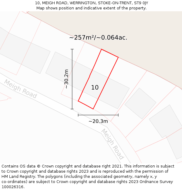 10, MEIGH ROAD, WERRINGTON, STOKE-ON-TRENT, ST9 0JY: Plot and title map