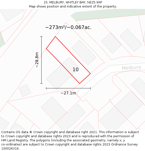 10, MELBURY, WHITLEY BAY, NE25 9XP: Plot and title map