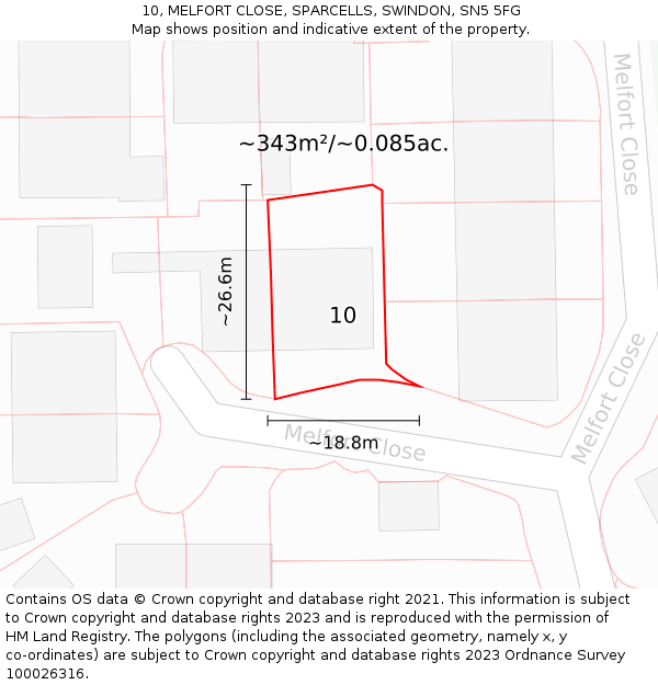 10, MELFORT CLOSE, SPARCELLS, SWINDON, SN5 5FG: Plot and title map