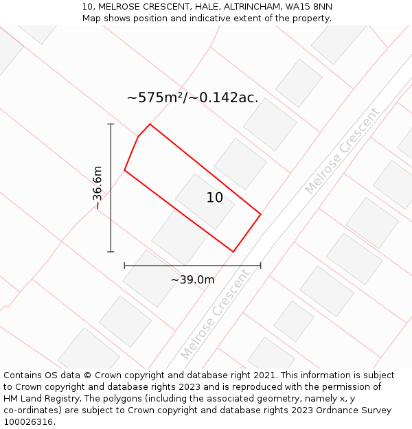 10, MELROSE CRESCENT, HALE, ALTRINCHAM, WA15 8NN: Plot and title map