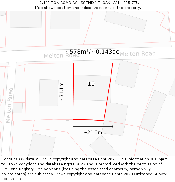 10, MELTON ROAD, WHISSENDINE, OAKHAM, LE15 7EU: Plot and title map