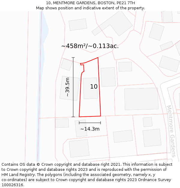 10, MENTMORE GARDENS, BOSTON, PE21 7TH: Plot and title map