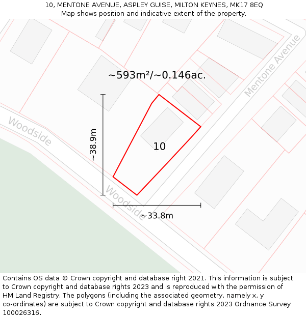 10, MENTONE AVENUE, ASPLEY GUISE, MILTON KEYNES, MK17 8EQ: Plot and title map