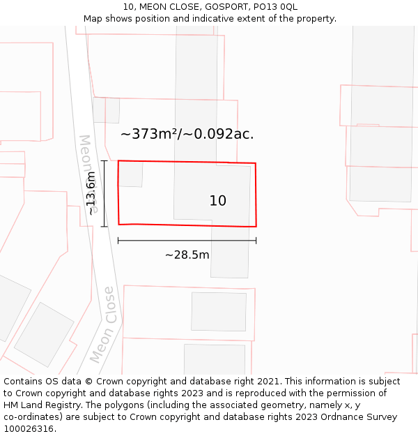 10, MEON CLOSE, GOSPORT, PO13 0QL: Plot and title map