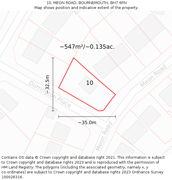 10, MEON ROAD, BOURNEMOUTH, BH7 6PN: Plot and title map