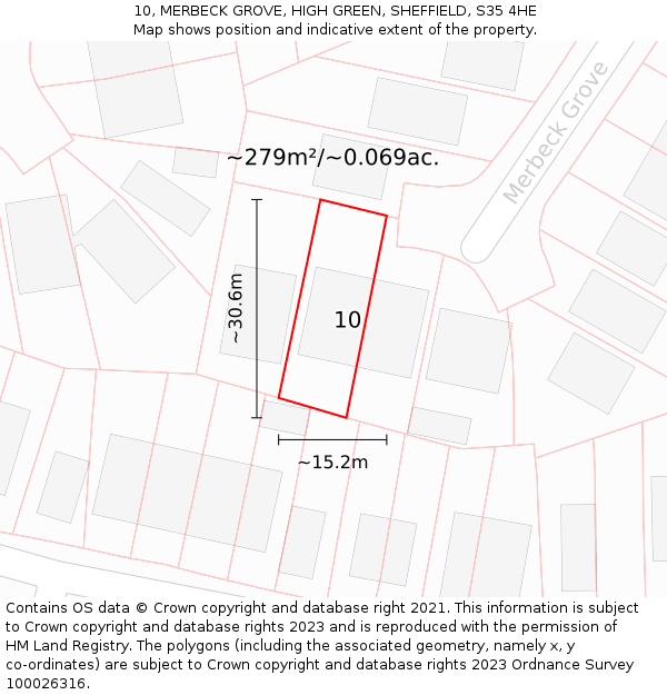 10, MERBECK GROVE, HIGH GREEN, SHEFFIELD, S35 4HE: Plot and title map