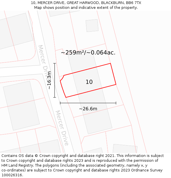 10, MERCER DRIVE, GREAT HARWOOD, BLACKBURN, BB6 7TX: Plot and title map