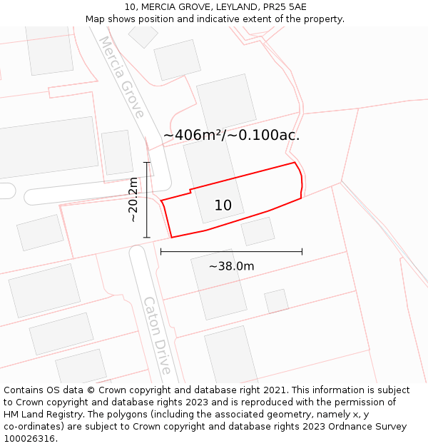 10, MERCIA GROVE, LEYLAND, PR25 5AE: Plot and title map