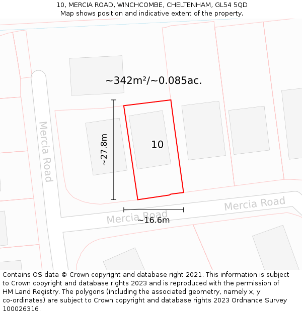 10, MERCIA ROAD, WINCHCOMBE, CHELTENHAM, GL54 5QD: Plot and title map