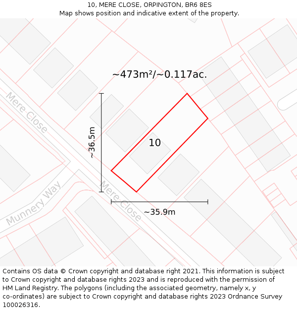10, MERE CLOSE, ORPINGTON, BR6 8ES: Plot and title map
