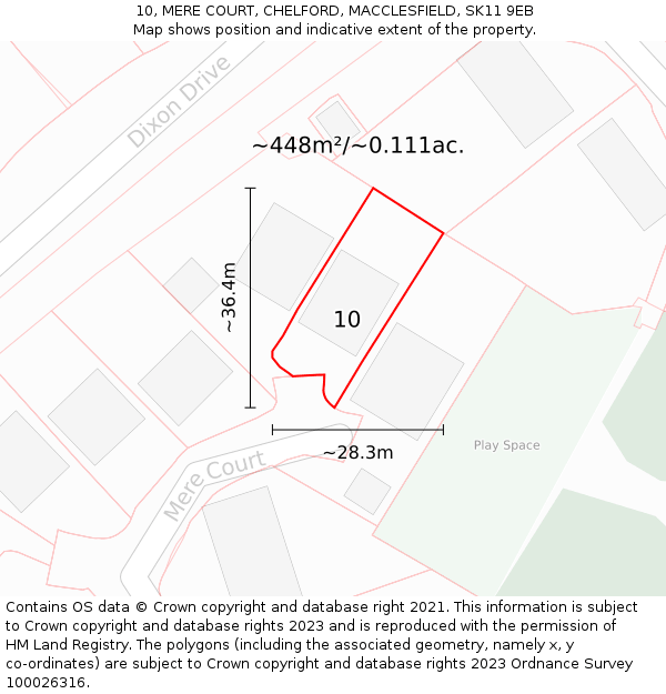 10, MERE COURT, CHELFORD, MACCLESFIELD, SK11 9EB: Plot and title map