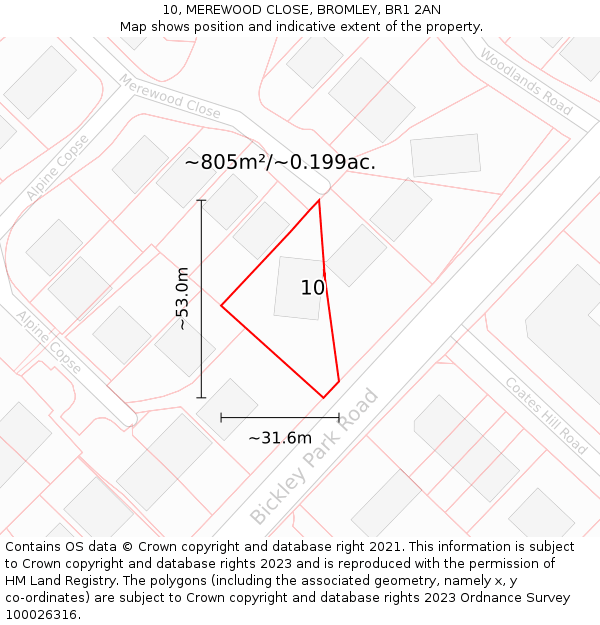 10, MEREWOOD CLOSE, BROMLEY, BR1 2AN: Plot and title map